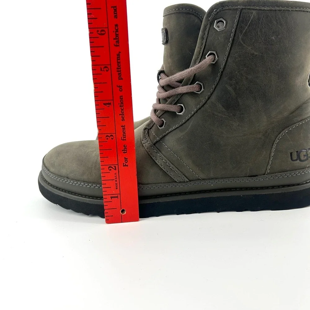 UGG Men's 7 Harkley Waterproof Leather Greenish‎ Gray Lace Up Boots Shearling